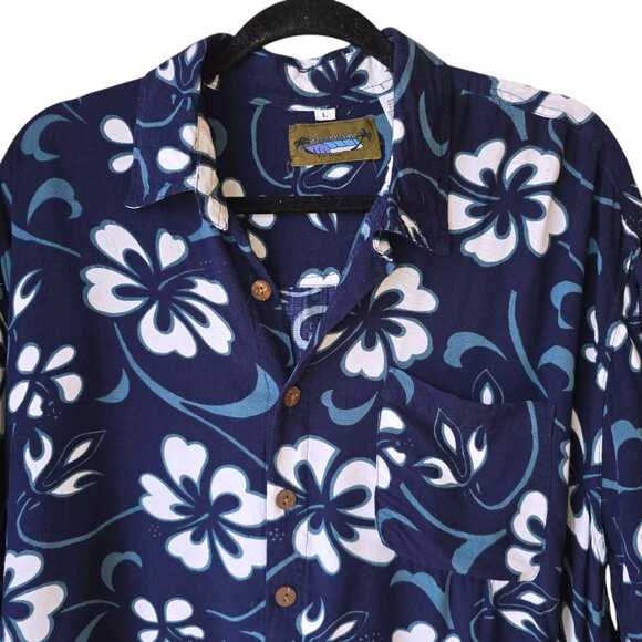 Dreamland Men's Hawaiian Shirt Size L Navy Handmade in Indonesia Rayon Vacation - Picture 3 of 7